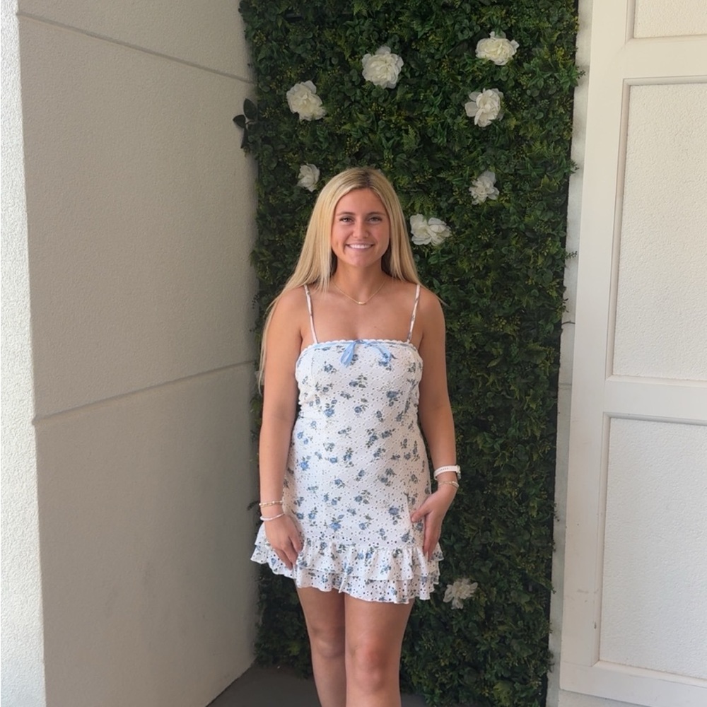 Altar'd State White and Blue Floral Mini Dress